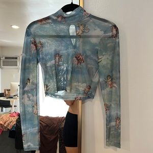 MOTEL ROCKS - SHEER MOCK NECK - CROP TOP - SIZE SMALL